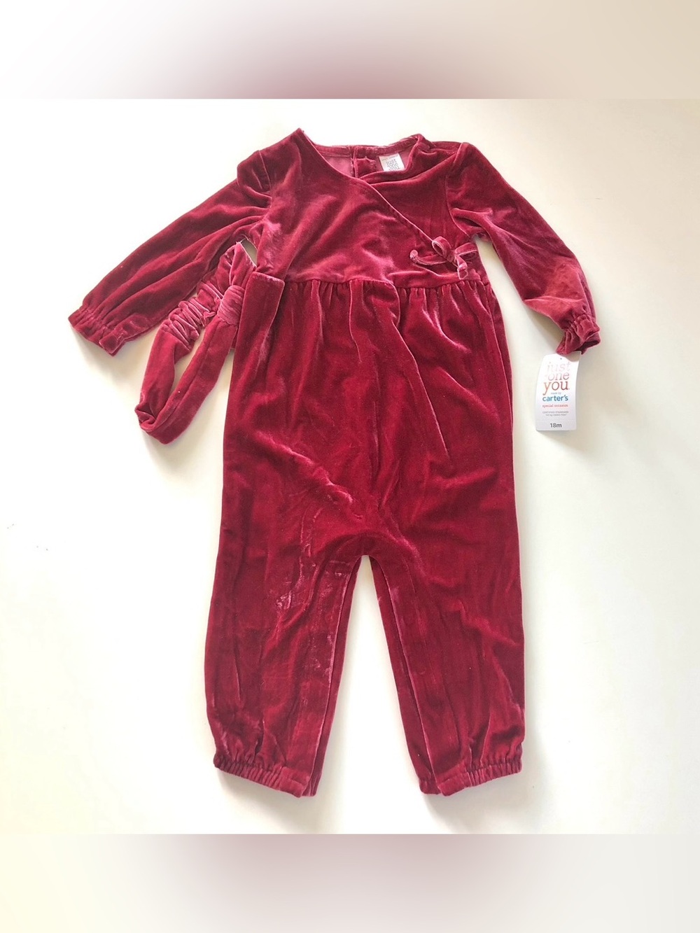 Just One You by Carters Baby Girl NWT Red Velvet Velour Jumpsuit Size 18 Months
